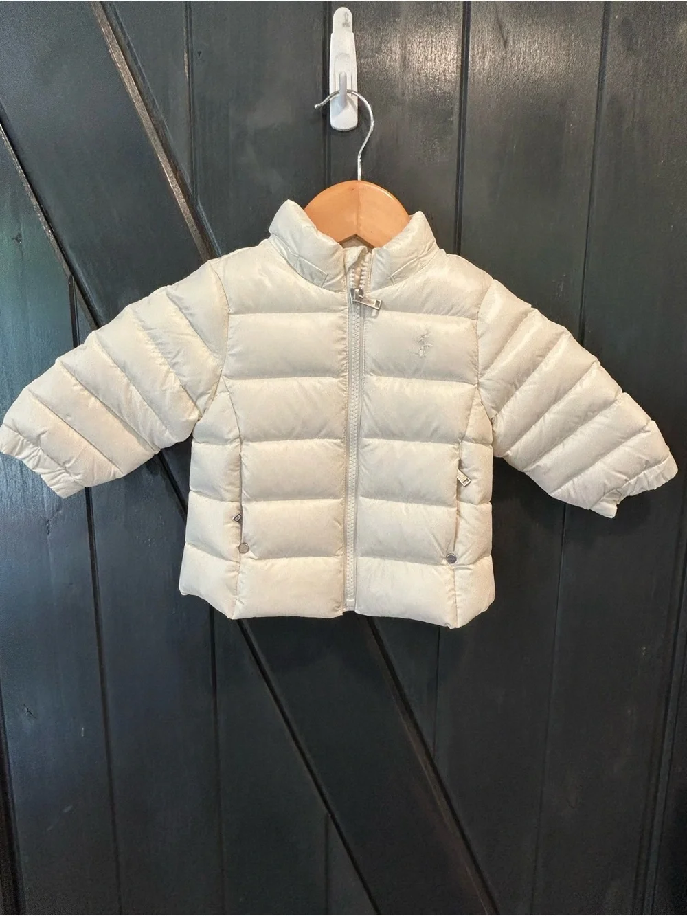 Polo Ralph Lauren Infant Puffer Jacket Down Filled White Ivory Size 6M EUC